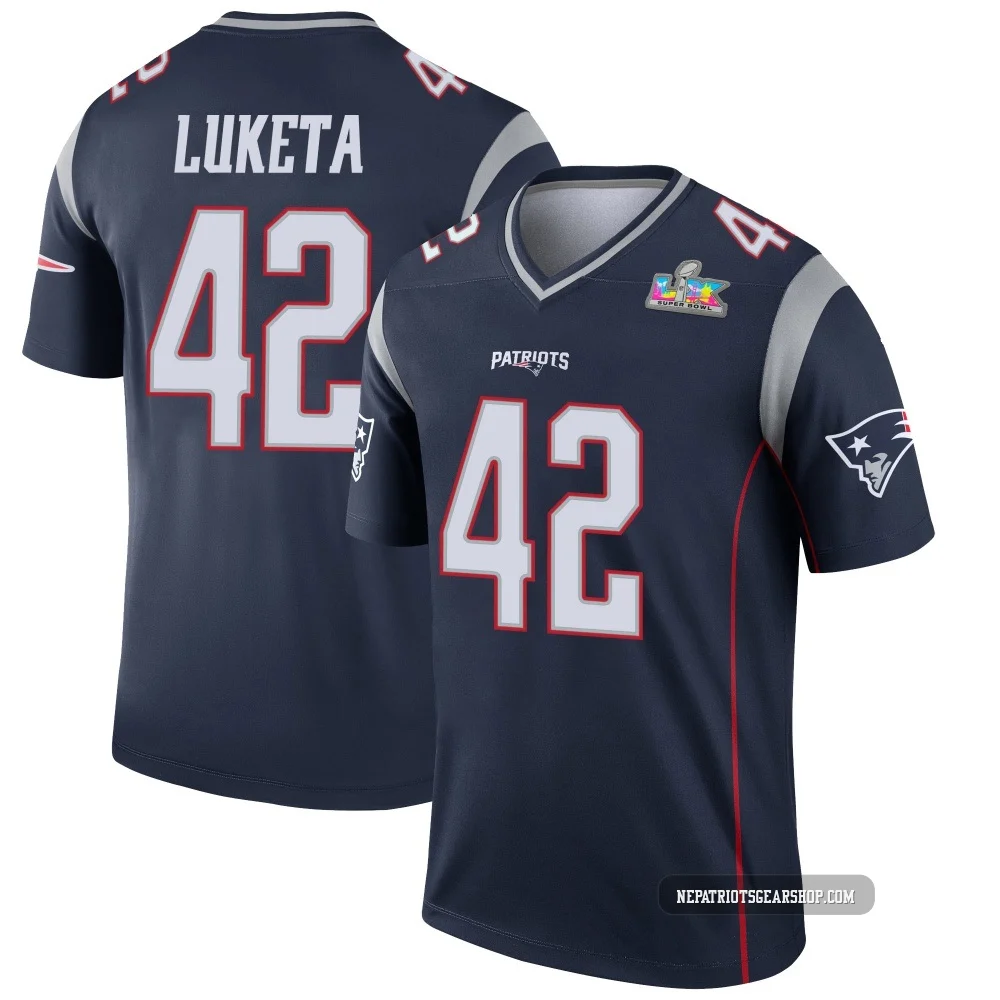 Jesse Luketa ＃42 New England Patriots Legend Super Bowl LX Patch Jersey - Youth Navy