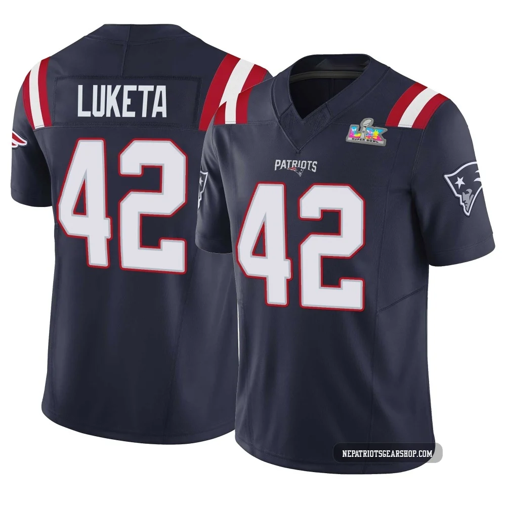 Jesse Luketa ＃42 New England Patriots Limited Vapor F.U.S.E. Super Bowl LX Patch Jersey - Men's Navy