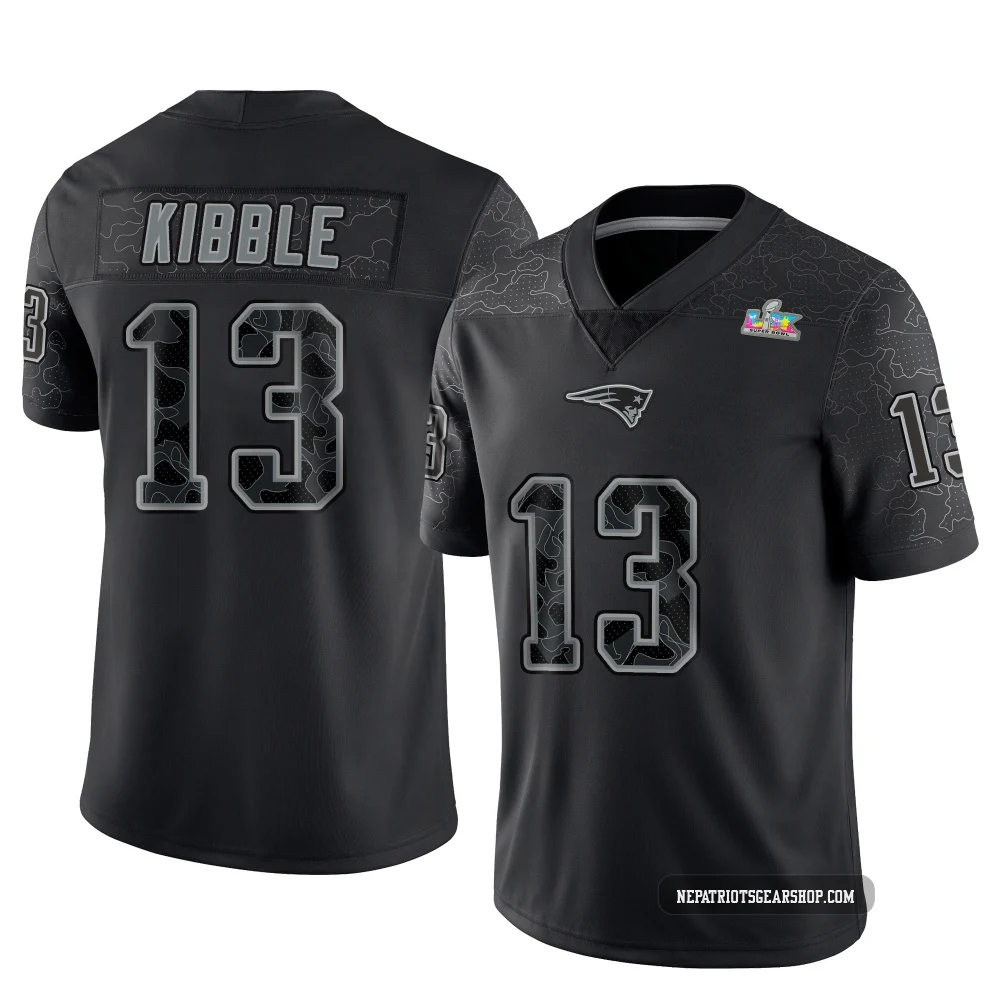 Jimmy Kibble ＃13 New England Patriots Limited Reflective Super Bowl LX Patch Jersey - Men's Black