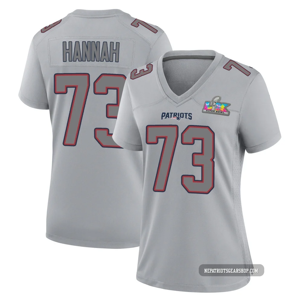 John Hannah ＃73 New England Patriots Game Silver Atmosphere Fashion Super Bowl LX Patch Jersey - Women's