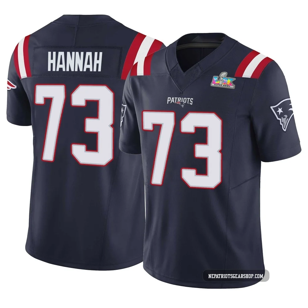 John Hannah ＃73 New England Patriots Limited Vapor F.U.S.E. Super Bowl LX Patch Jersey - Men's Navy