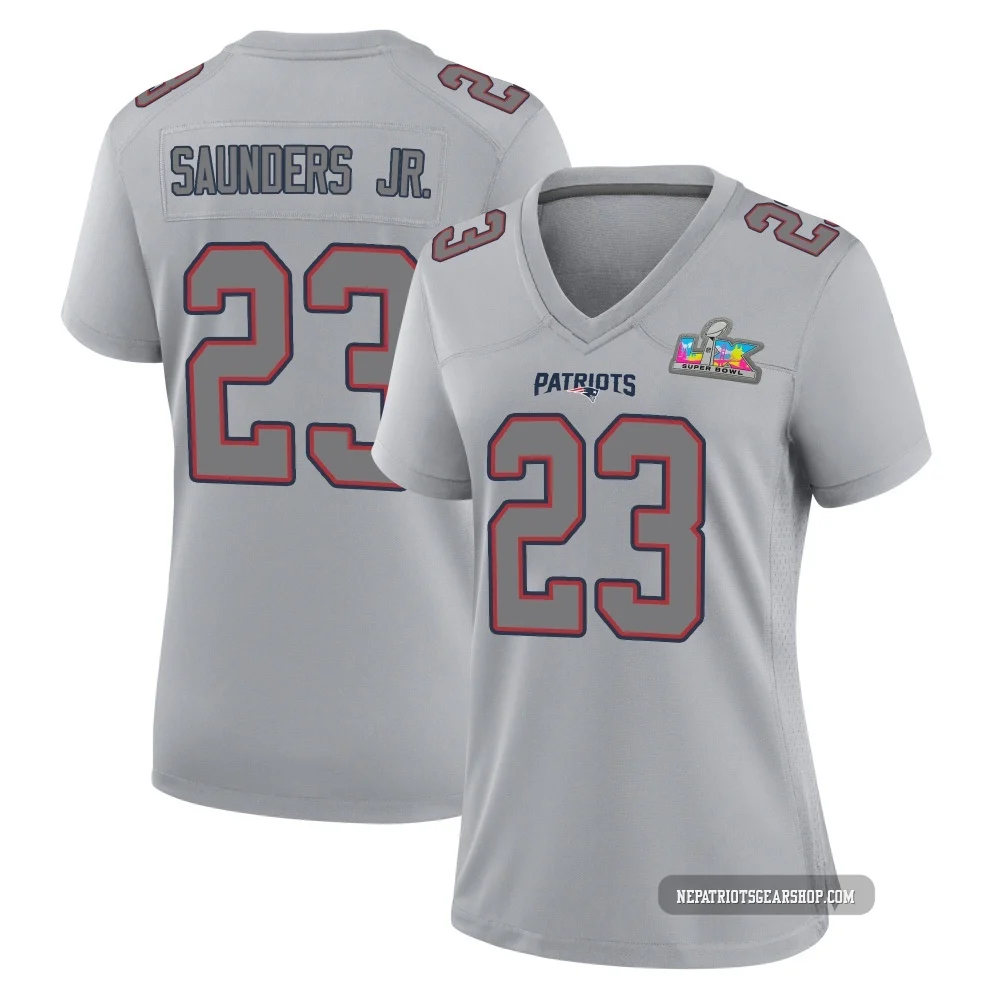 John Saunders Jr. ＃23 New England Patriots Game Silver Atmosphere Fashion Super Bowl LX Patch Jersey - Women's