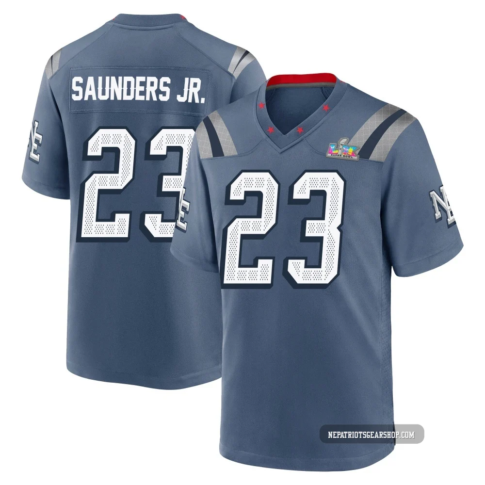 John Saunders Jr. ＃23 New England Patriots Game Storm 2025 Rivalries Collection Super Bowl LX Patch Jersey - Youth Blue