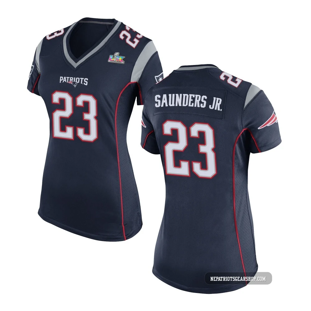John Saunders Jr. ＃23 New England Patriots Game Team Color Super Bowl LX Patch Jersey - Women's Navy Blue