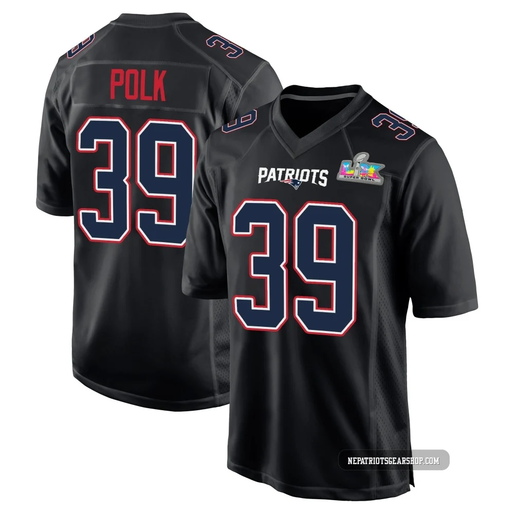 Jordan Polk ＃39 New England Patriots Game Carbon Fashion Super Bowl LX Patch Jersey - Men's Black