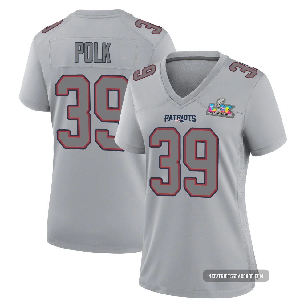 Jordan Polk ＃39 New England Patriots Game Silver Atmosphere Fashion Super Bowl LX Patch Jersey - Women's