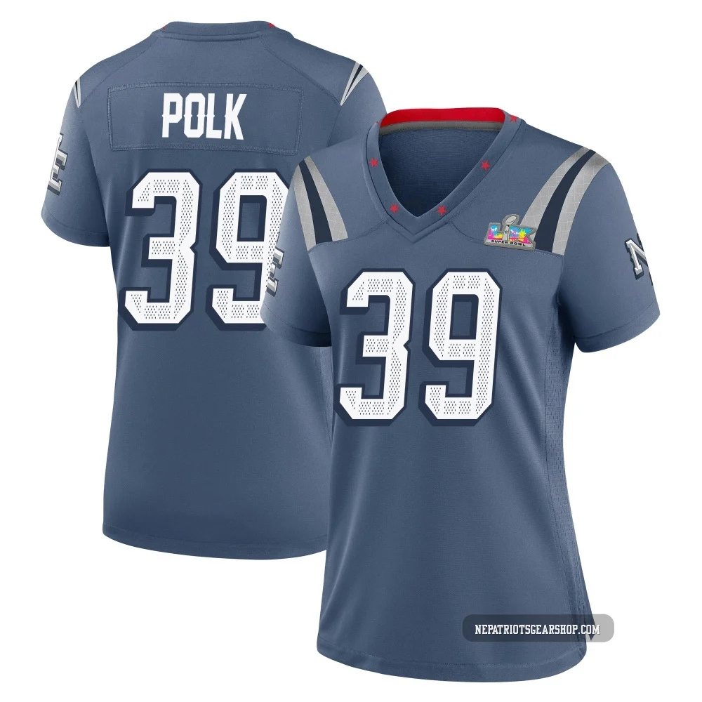 Jordan Polk ＃39 New England Patriots Game Storm 2025 Rivalries Collection Super Bowl LX Patch Jersey - Women's Blue