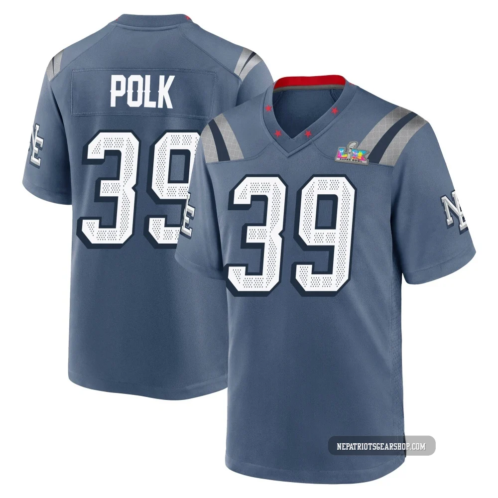 Jordan Polk ＃39 New England Patriots Game Storm 2025 Rivalries Collection Super Bowl LX Patch Jersey - Youth Blue