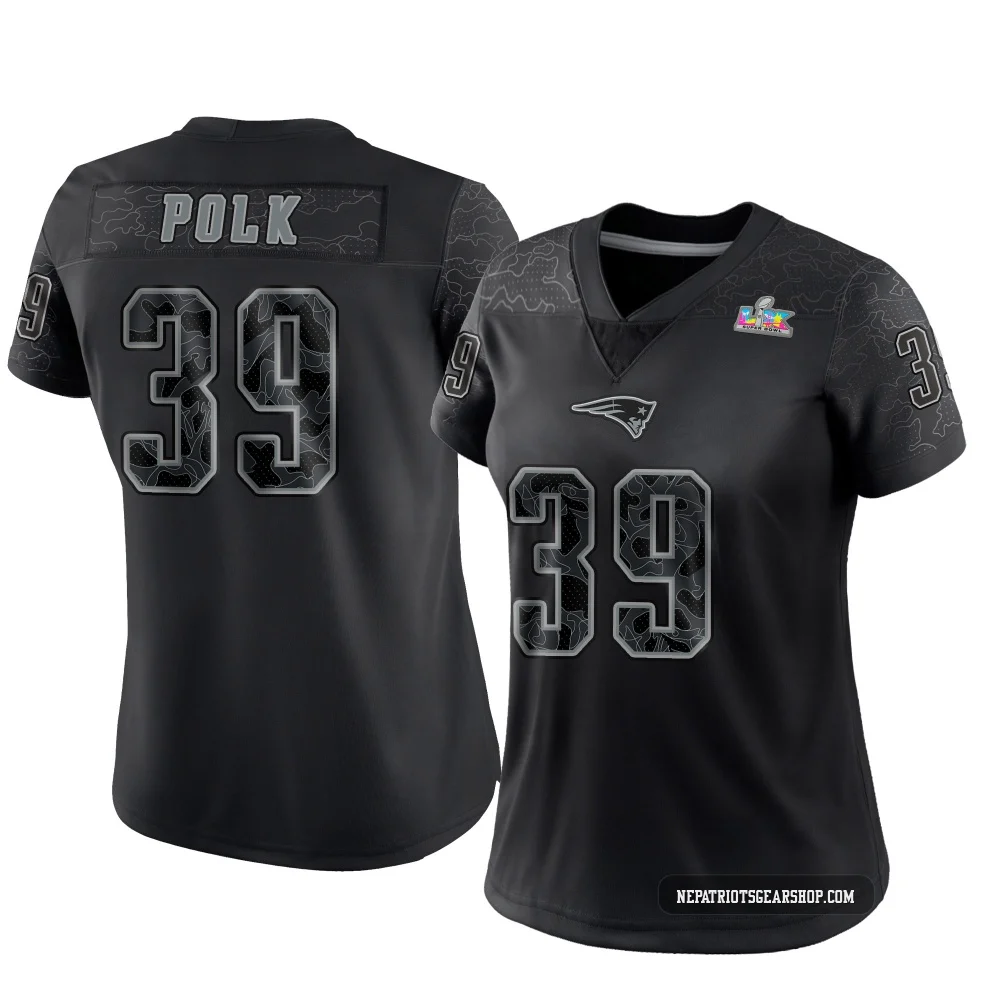 Jordan Polk ＃39 New England Patriots Limited Reflective Super Bowl LX Patch Jersey - Women's Black