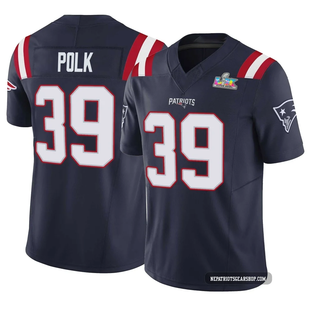 Jordan Polk ＃39 New England Patriots Limited Vapor F.U.S.E. Super Bowl LX Patch Jersey - Men's Navy