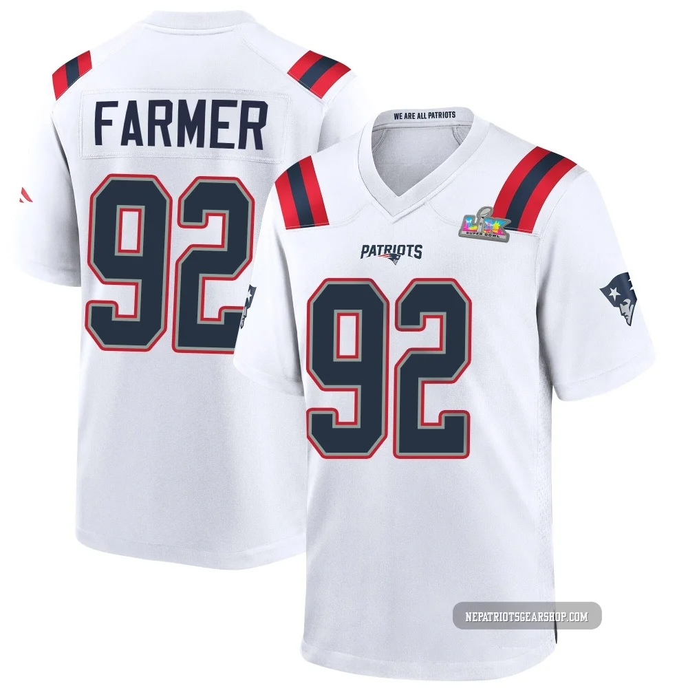 Joshua Farmer ＃92 New England Patriots Game Super Bowl LX Patch Jersey - Youth White