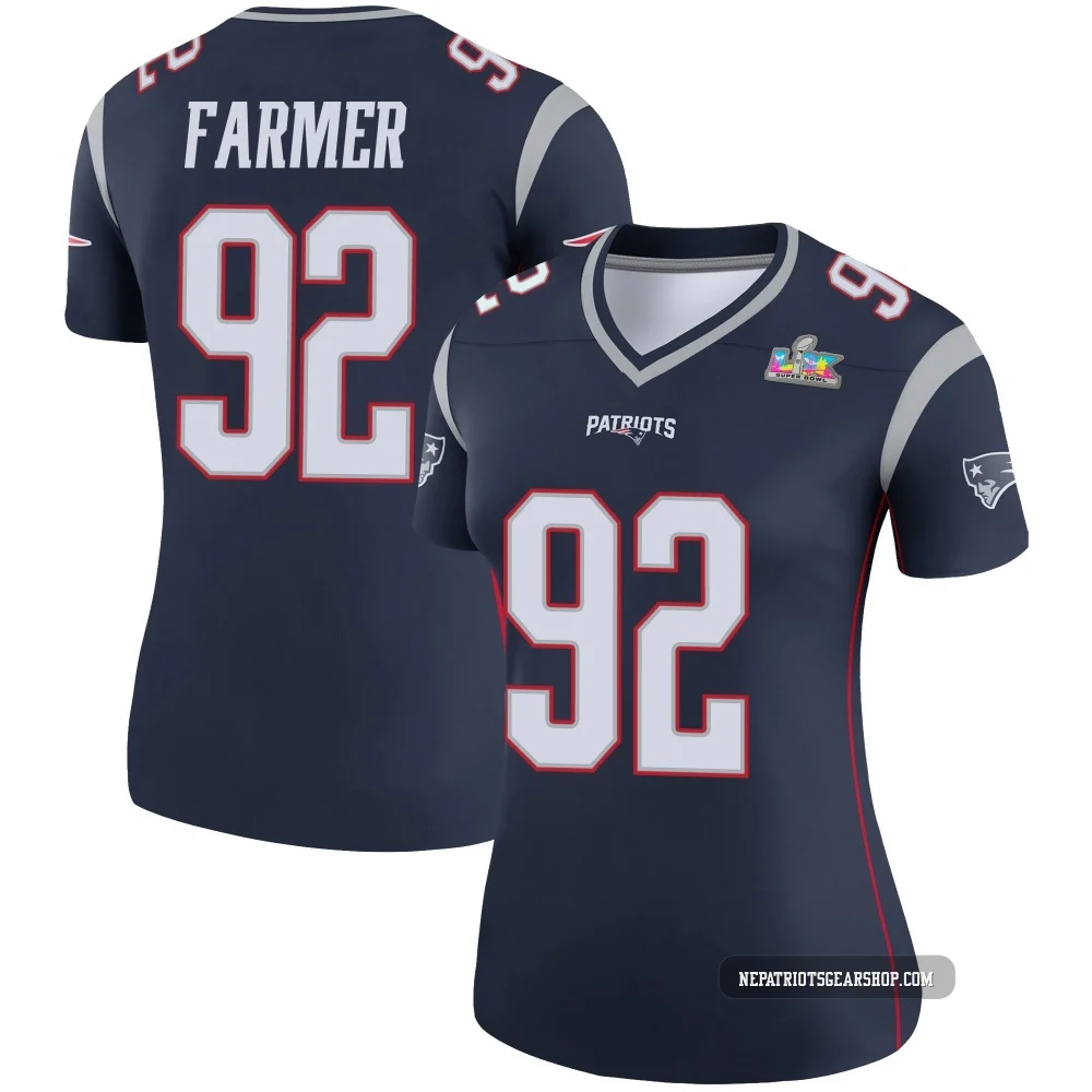 Joshua Farmer ＃92 New England Patriots Legend Super Bowl LX Patch Jersey - Women's Navy