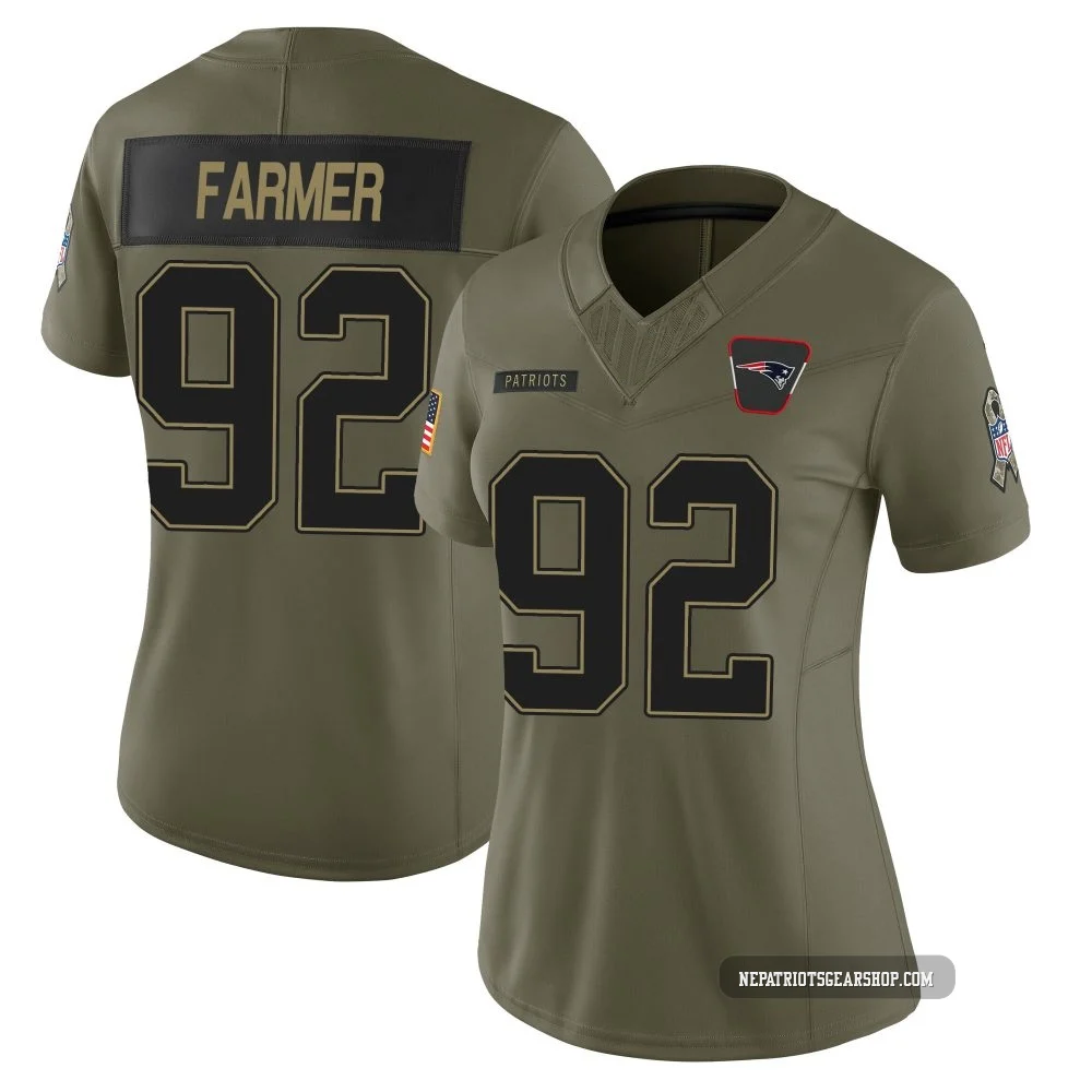 Joshua Farmer ＃92 New England Patriots Limited 2025 Salute to Service Jersey - Women's Olive
