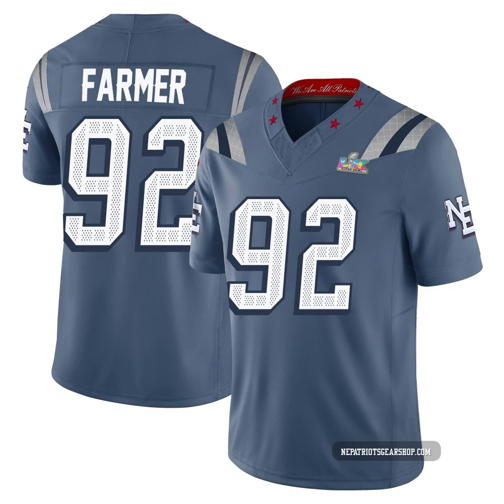 Joshua Farmer ＃92 New England Patriots Limited Storm 2025 Rivalries Collection Super Bowl LX Patch Jersey - Men's Blue