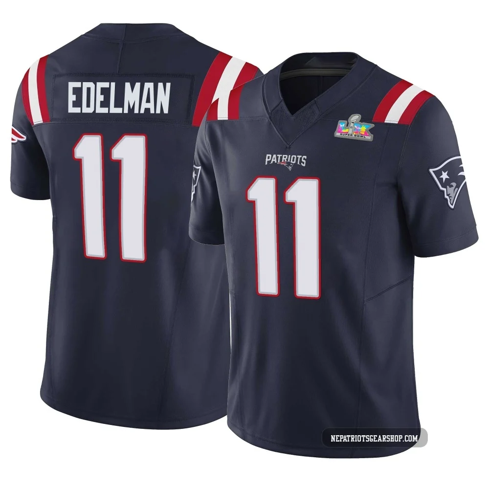Julian Edelman ＃11 New England Patriots Limited Vapor F.U.S.E. Super Bowl LX Patch Jersey - Youth Navy