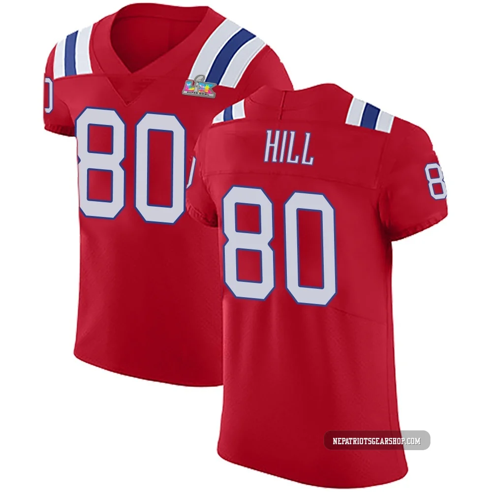 Julian Hill ＃80 New England Patriots Elite Vapor Untouchable Alternate Super Bowl LX Patch Jersey - Men's Red