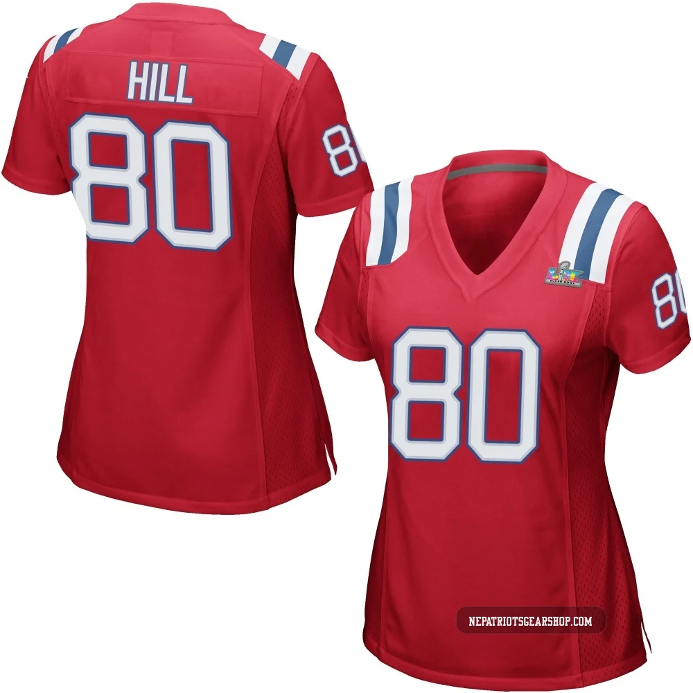 Julian Hill ＃80 New England Patriots Game Alternate Super Bowl LX Patch Jersey - Women's Red