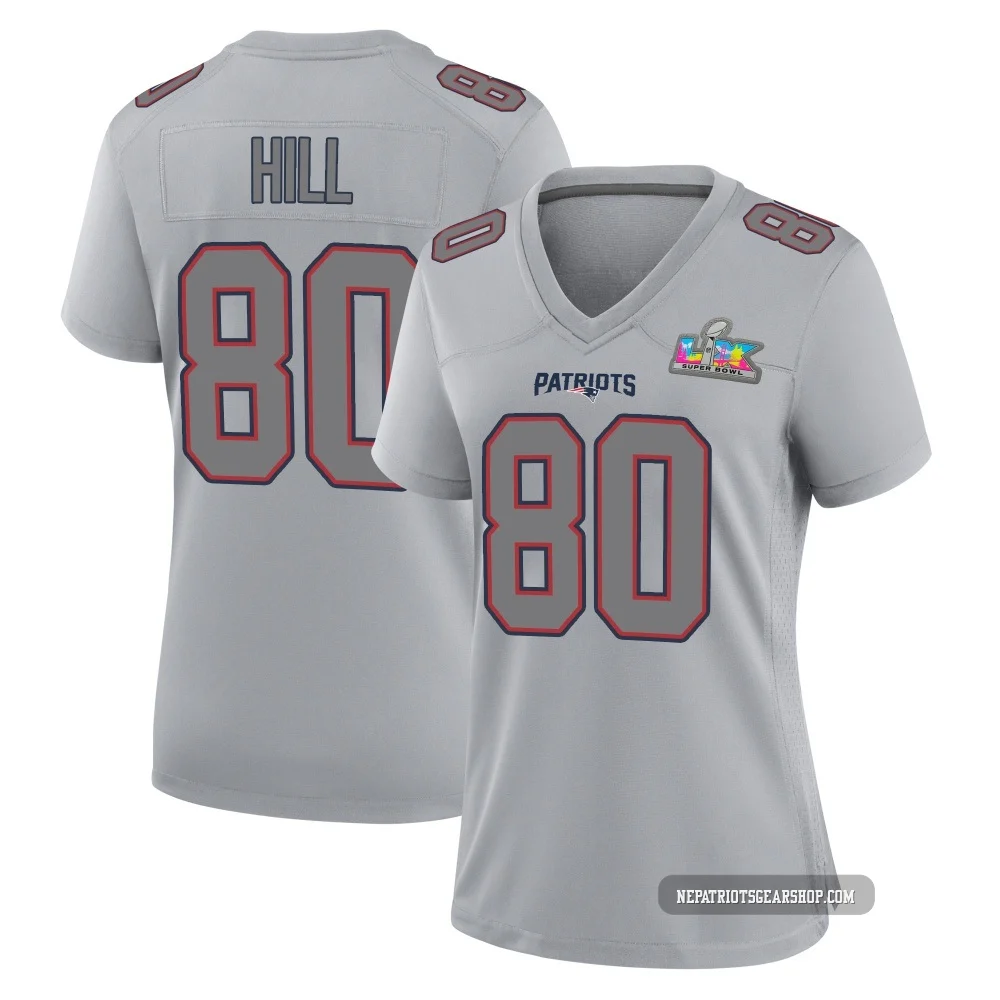 Julian Hill ＃80 New England Patriots Game Silver Atmosphere Fashion Super Bowl LX Patch Jersey - Women's