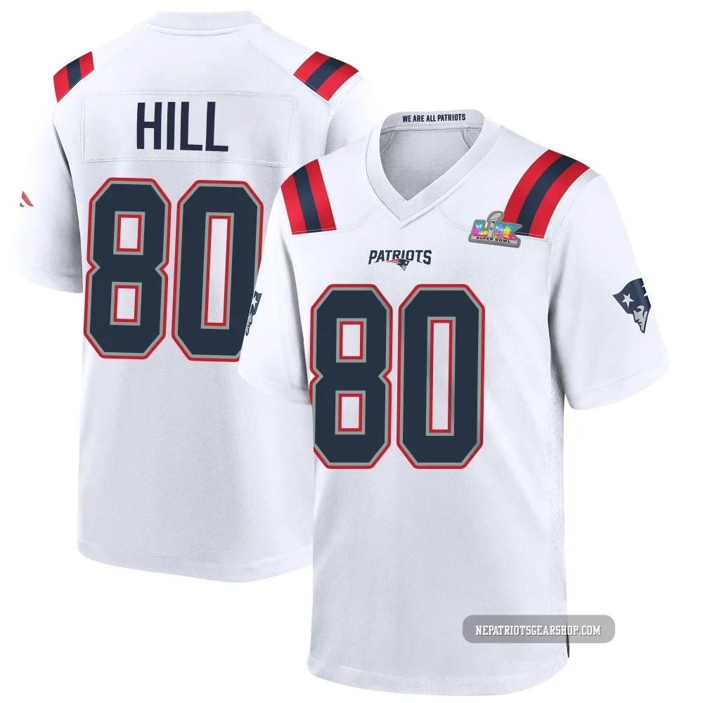 Julian Hill ＃80 New England Patriots Game Super Bowl LX Patch Jersey - Youth White