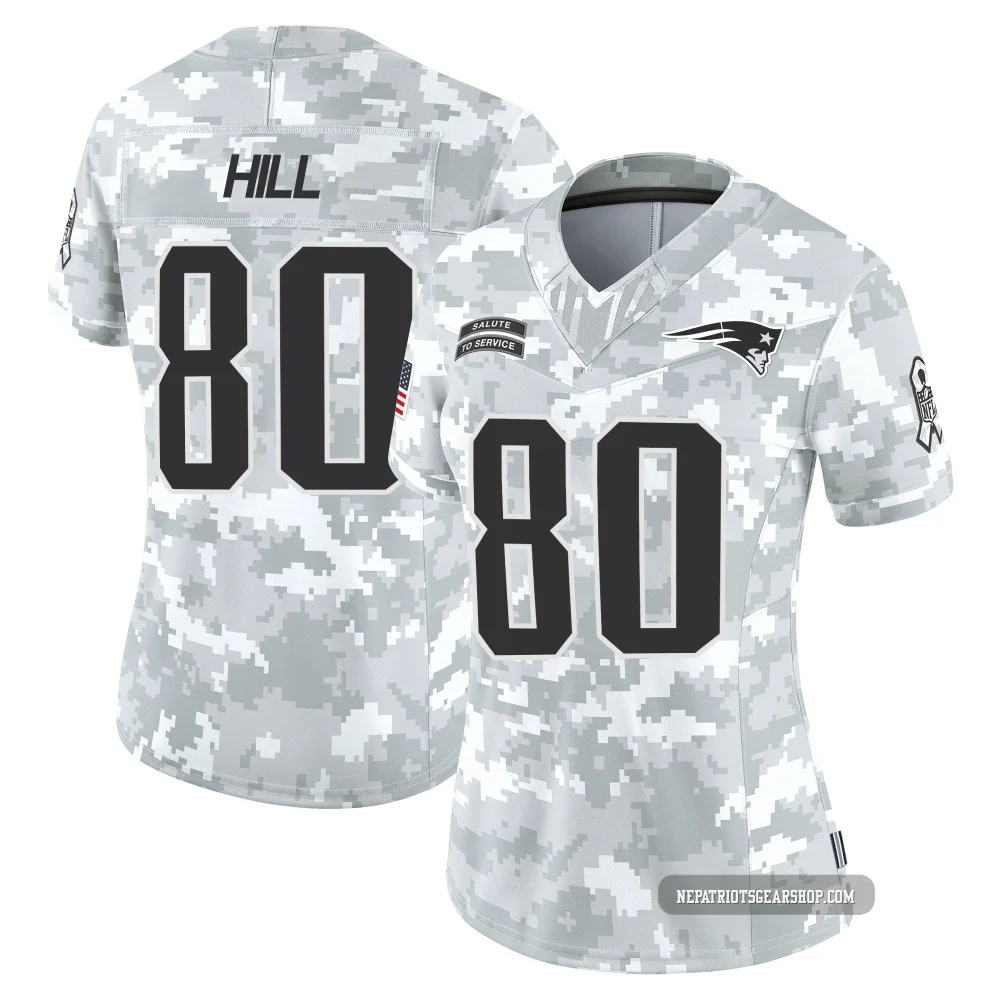 Julian Hill ＃80 New England Patriots Limited 2024 Salute to Service Jersey - Women's Arctic Camo