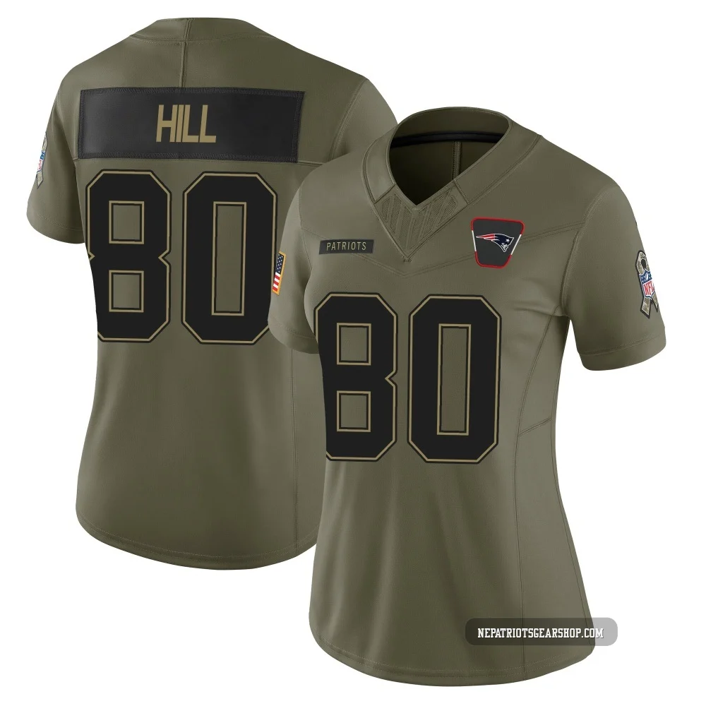 Julian Hill ＃80 New England Patriots Limited 2025 Salute to Service Jersey - Women's Olive