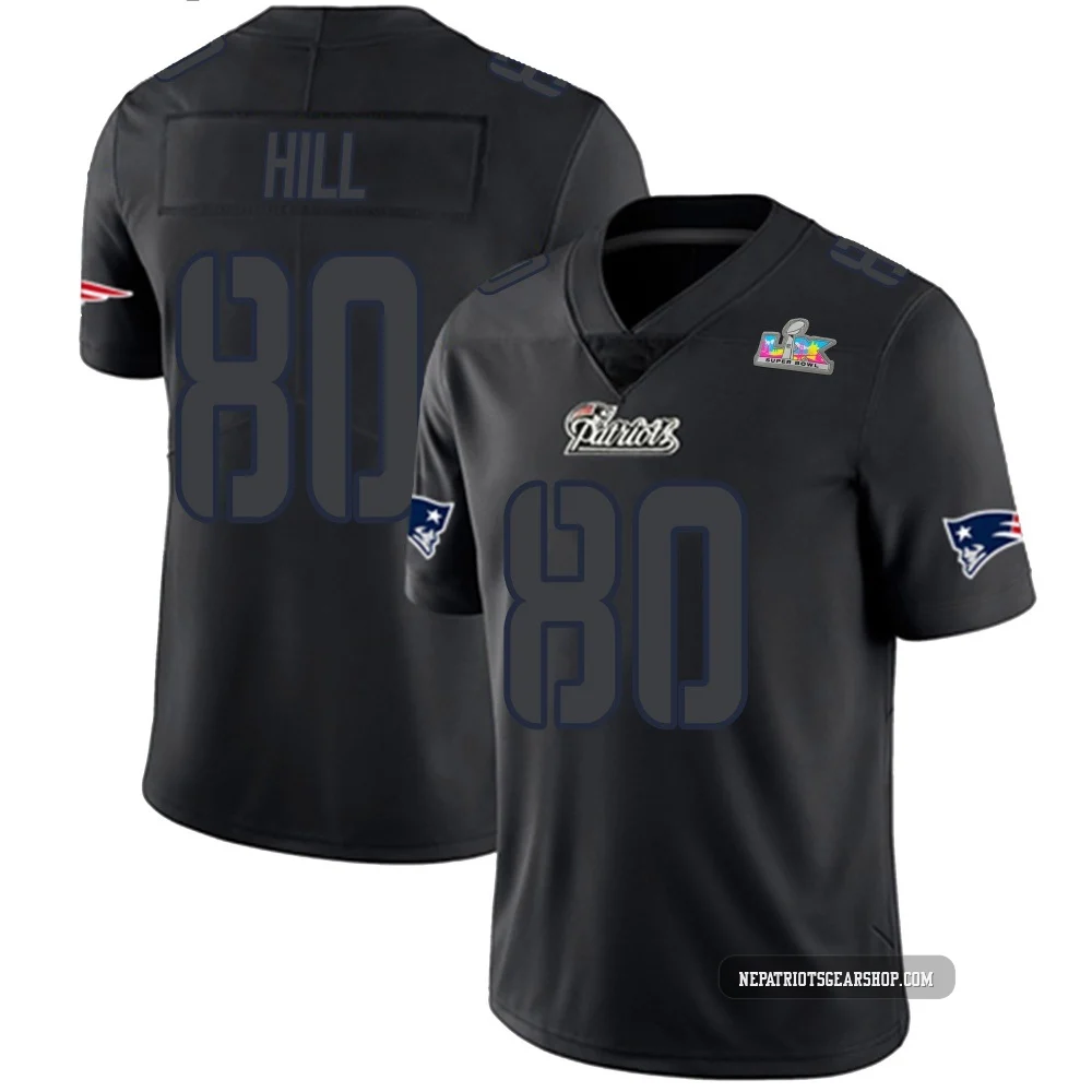 Julian Hill ＃80 New England Patriots Limited Super Bowl LX Patch Jersey - Youth Black Impact