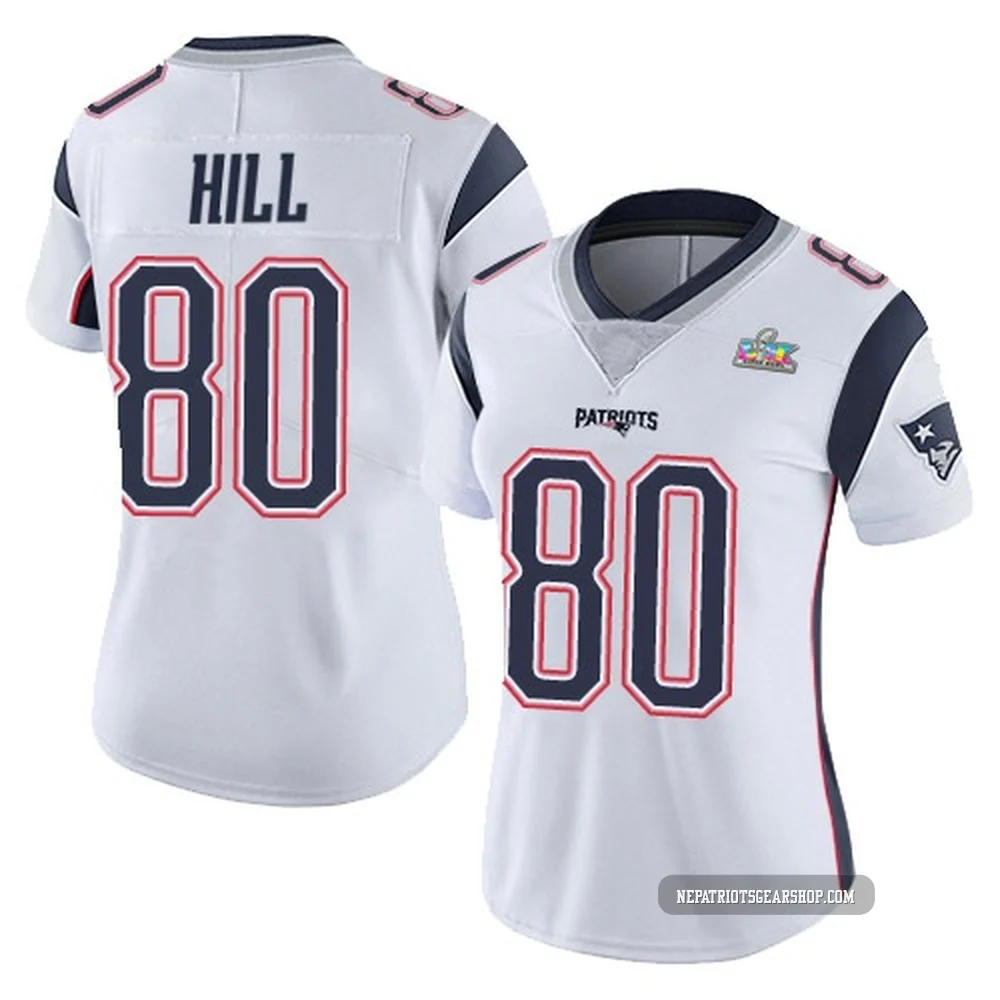 Julian Hill ＃80 New England Patriots Limited Vapor Untouchable Super Bowl LX Patch Jersey - Women's White