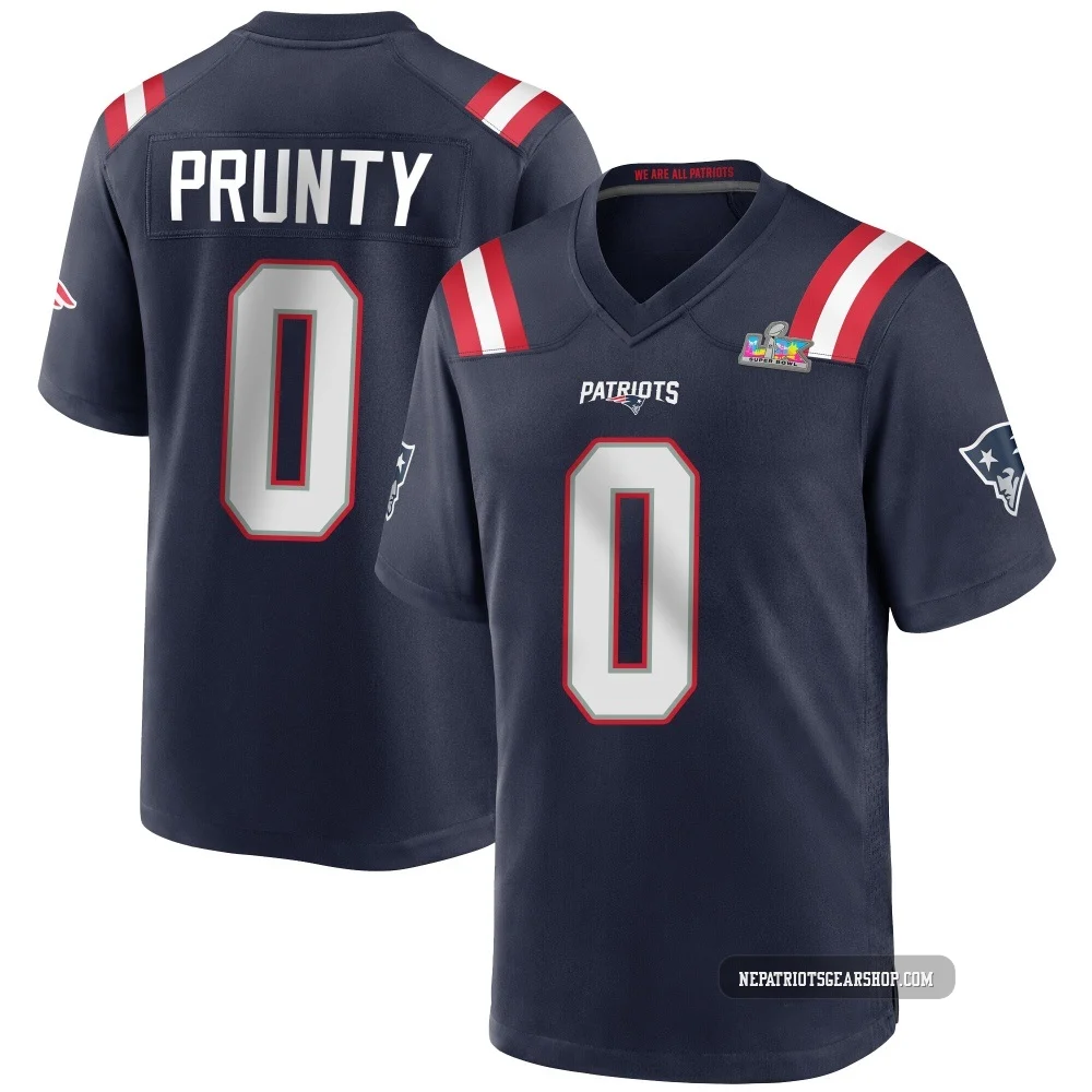 Karon Prunty ＃0 New England Patriots Game Team Color Super Bowl LX Patch Jersey - Youth Navy Blue