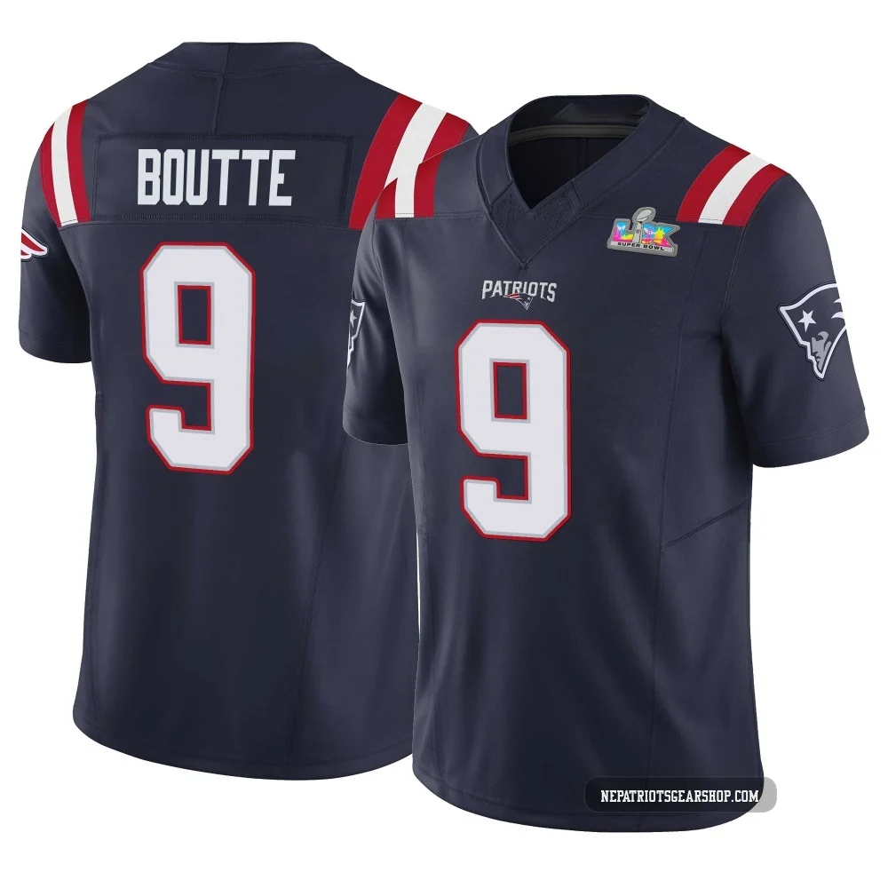 Kayshon Boutte ＃9 New England Patriots Limited Vapor F.U.S.E. Super Bowl LX Patch Jersey - Youth Navy