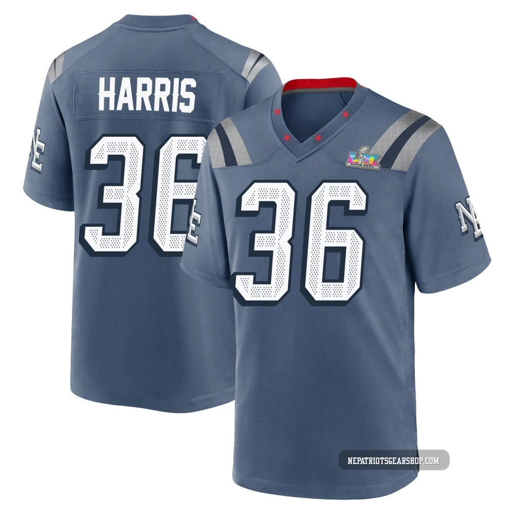 Kevin Harris ＃36 New England Patriots Game Storm 2025 Rivalries Collection Super Bowl LX Patch Jersey - Youth Blue
