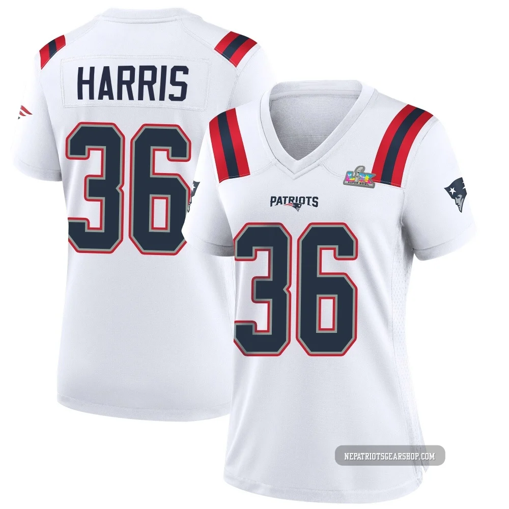 Kevin Harris ＃36 New England Patriots Game Super Bowl LX Patch Jersey - Women's White