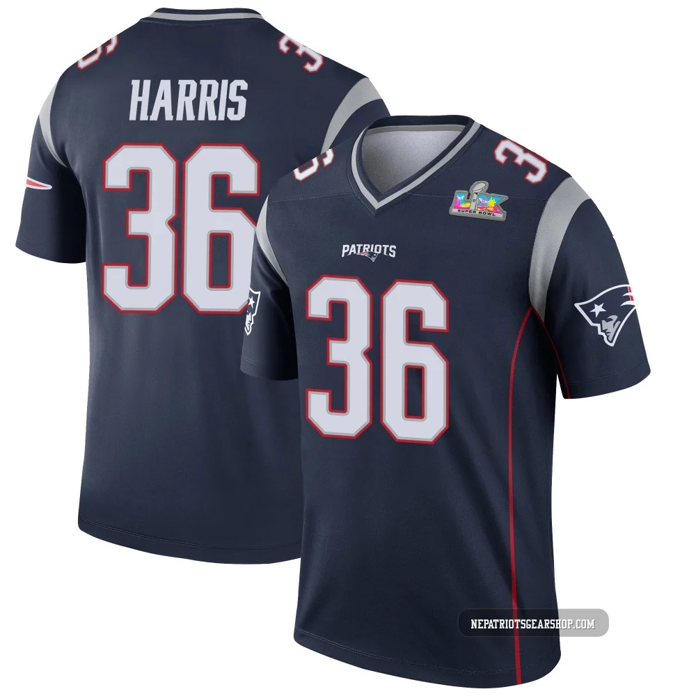 Kevin Harris ＃36 New England Patriots Legend Super Bowl LX Patch Jersey - Youth Navy