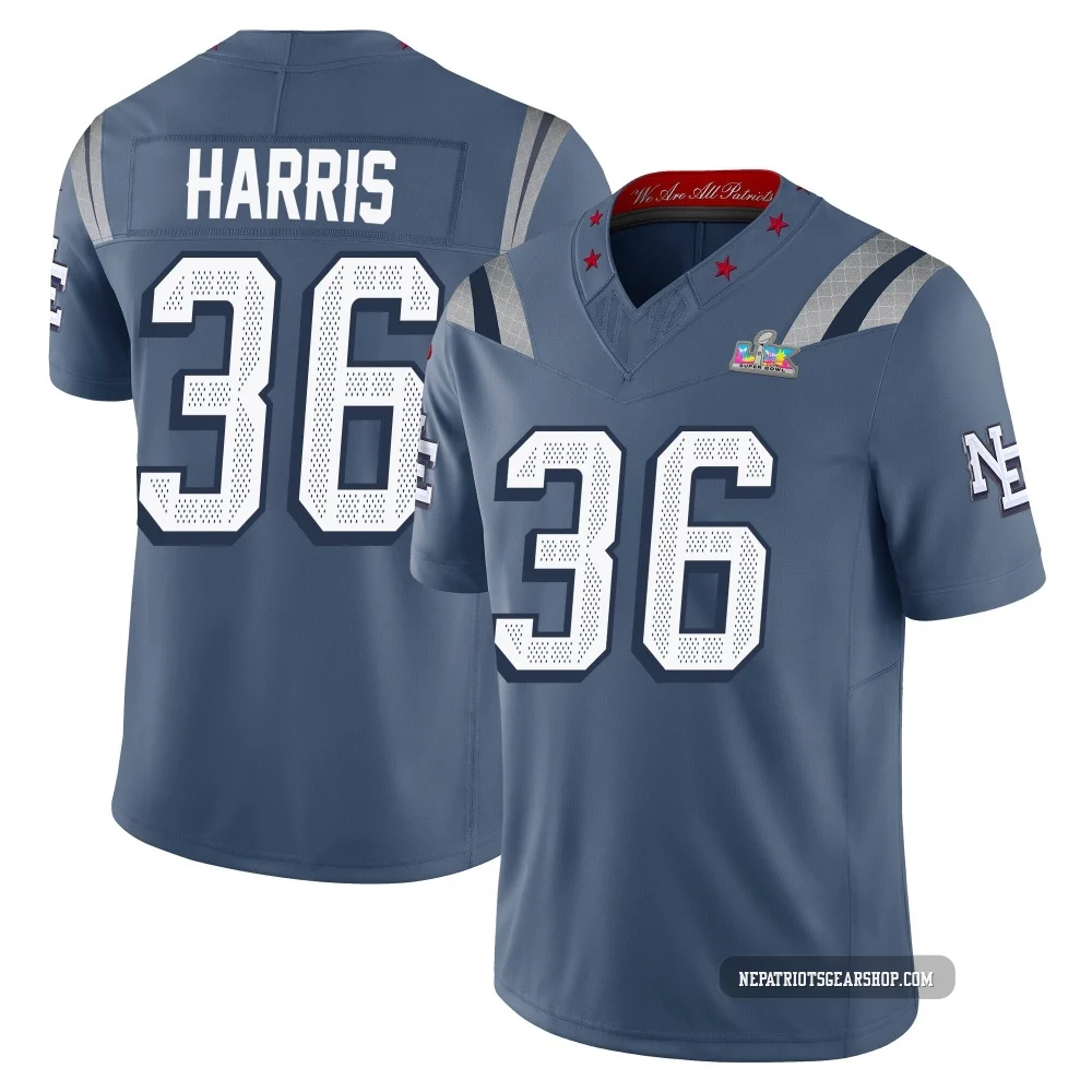 Kevin Harris ＃36 New England Patriots Limited Storm 2025 Rivalries Collection Super Bowl LX Patch Jersey - Youth Blue