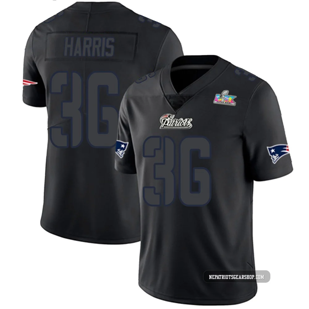 Kevin Harris ＃36 New England Patriots Limited Super Bowl LX Patch Jersey - Youth Black Impact