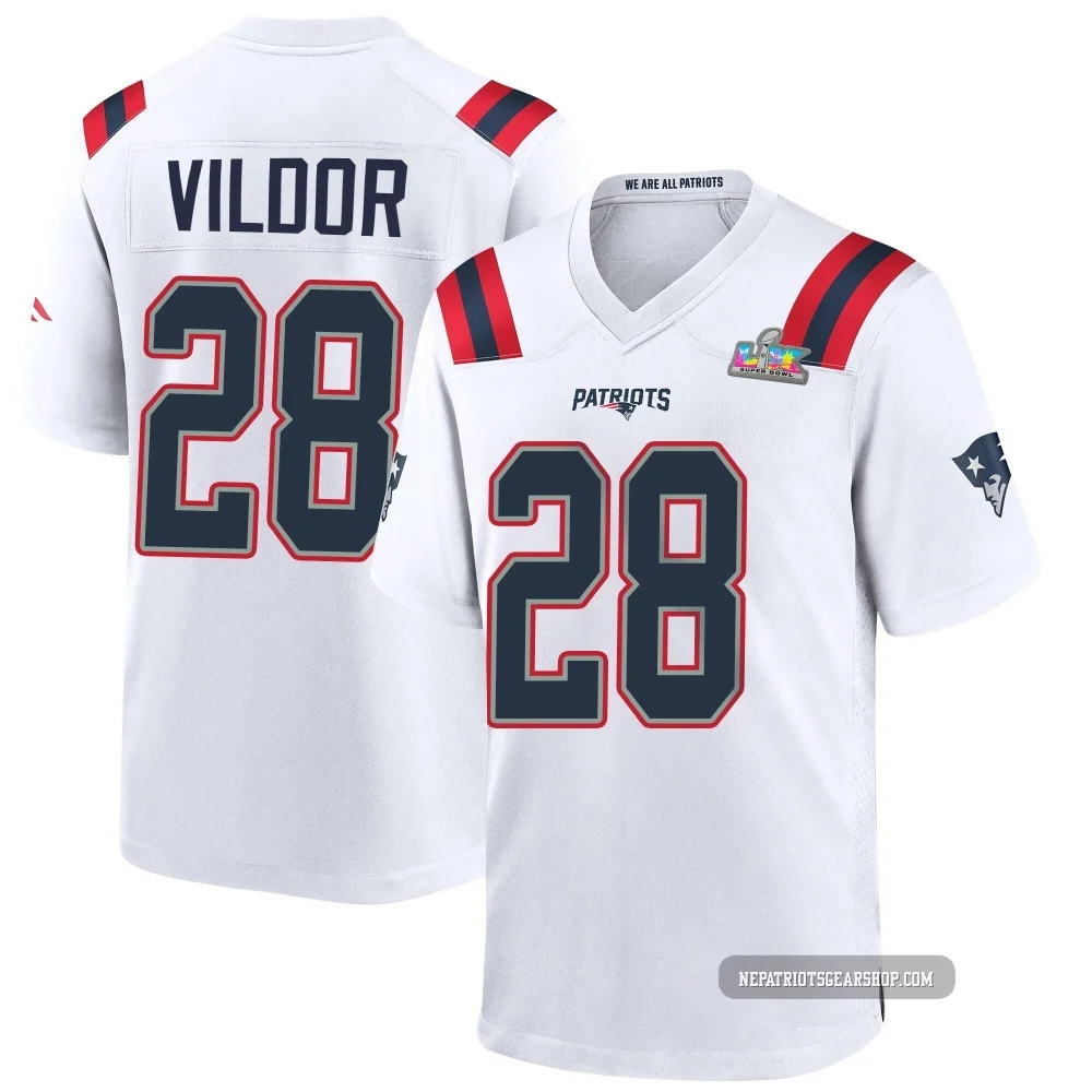 Kindle Vildor ＃28 New England Patriots Game Super Bowl LX Patch Jersey - Men's White