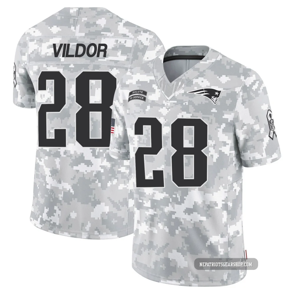 Kindle Vildor ＃28 New England Patriots Limited 2024 Salute to Service Jersey - Men's Arctic Camo