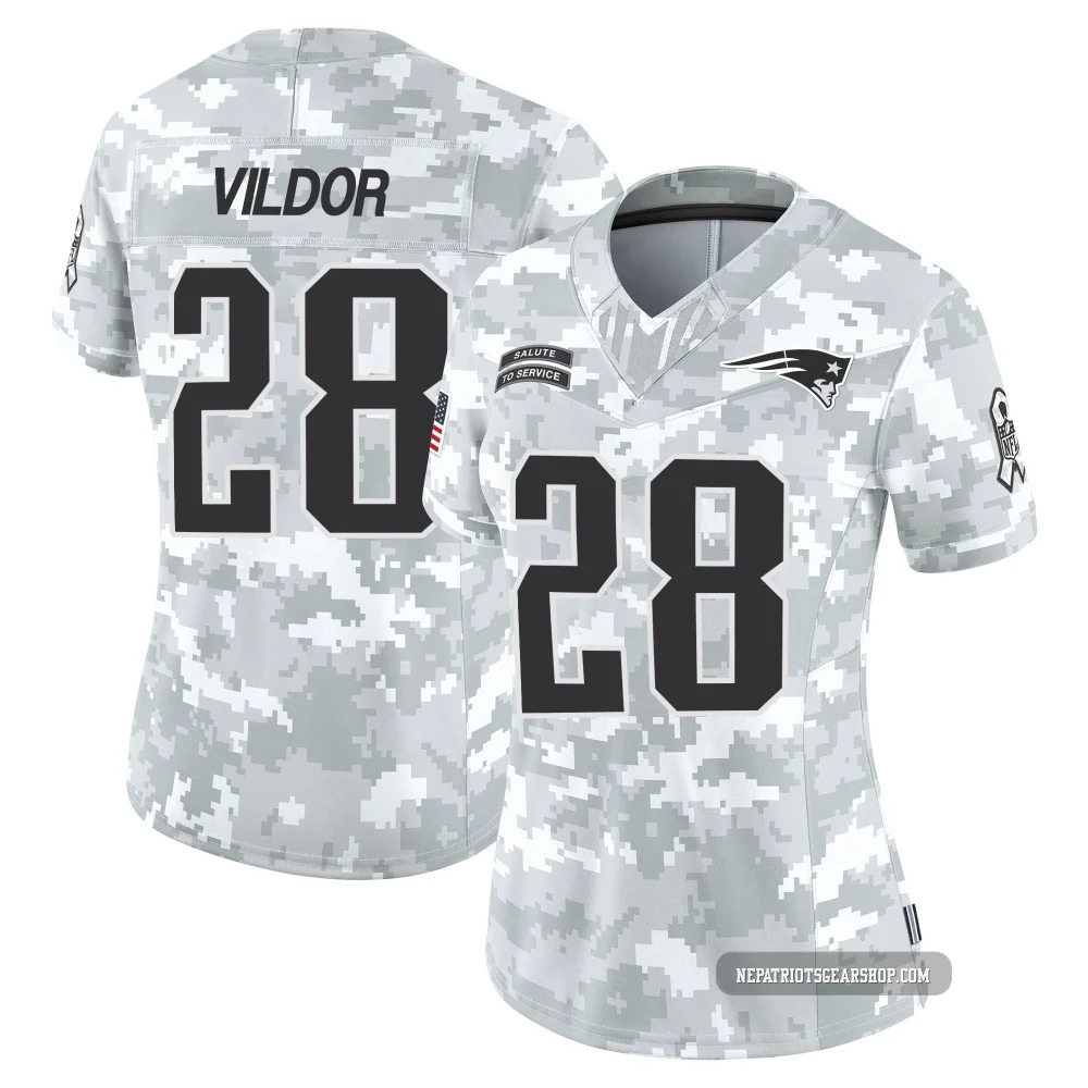 Kindle Vildor ＃28 New England Patriots Limited 2024 Salute to Service Jersey - Women's Arctic Camo