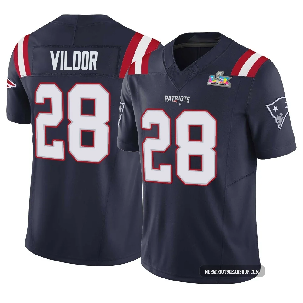 Kindle Vildor ＃28 New England Patriots Limited Vapor F.U.S.E. Super Bowl LX Patch Jersey - Youth Navy