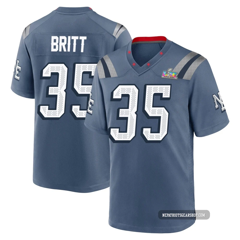 K.J. Britt ＃35 New England Patriots Game Storm 2025 Rivalries Collection Super Bowl LX Patch Jersey - Men's Blue
