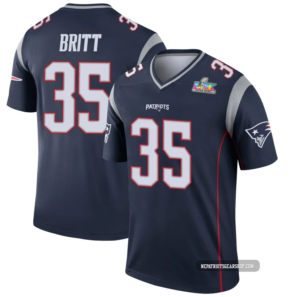 K.J. Britt ＃35 New England Patriots Legend Super Bowl LX Patch Jersey - Youth Navy