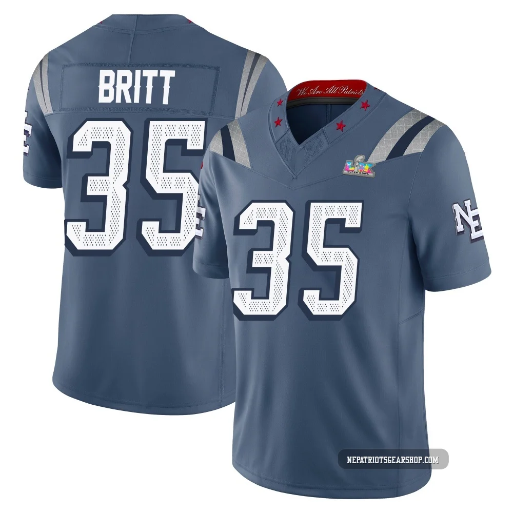 K.J. Britt ＃35 New England Patriots Limited Storm 2025 Rivalries Collection Super Bowl LX Patch Jersey - Youth Blue