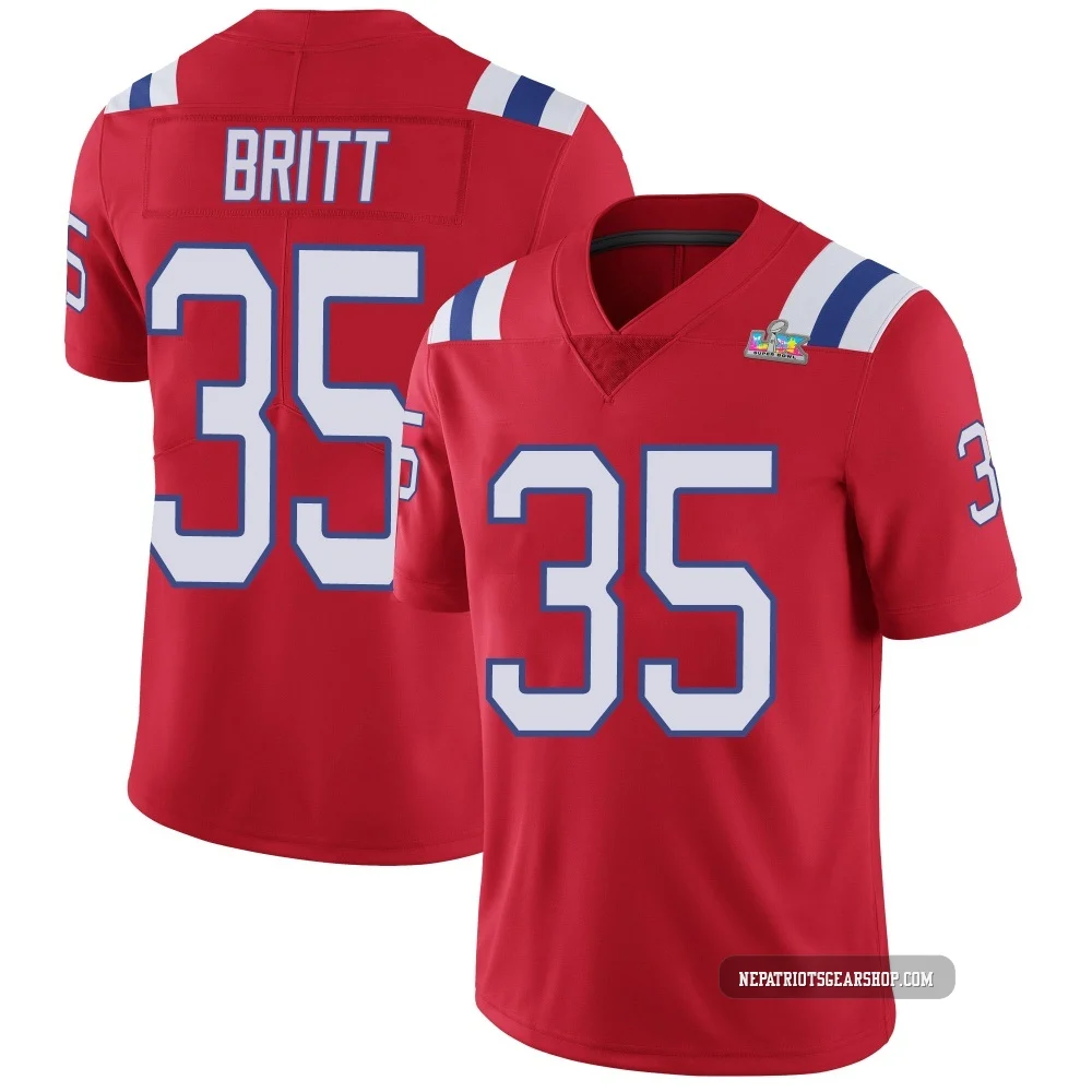 K.J. Britt ＃35 New England Patriots Limited Vapor Untouchable Alternate Super Bowl LX Patch Jersey - Youth Red