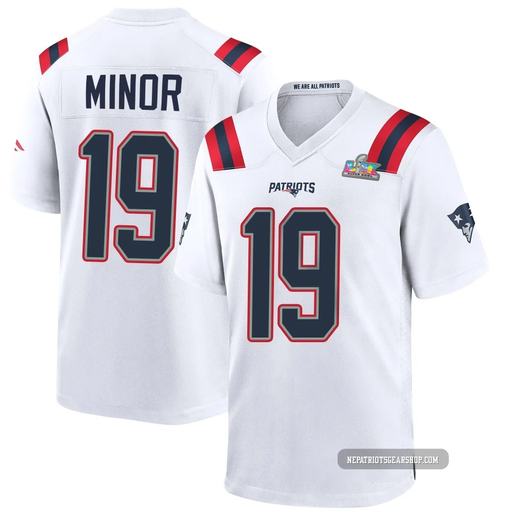 Kobee Minor ＃19 New England Patriots Game Super Bowl LX Patch Jersey - Youth White