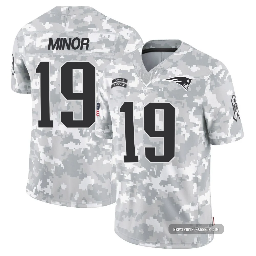 Kobee Minor ＃19 New England Patriots Limited 2024 Salute to Service Jersey - Men's Arctic Camo
