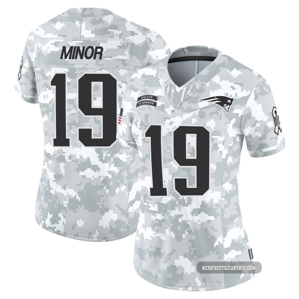 Kobee Minor ＃19 New England Patriots Limited 2024 Salute to Service Jersey - Women's Arctic Camo