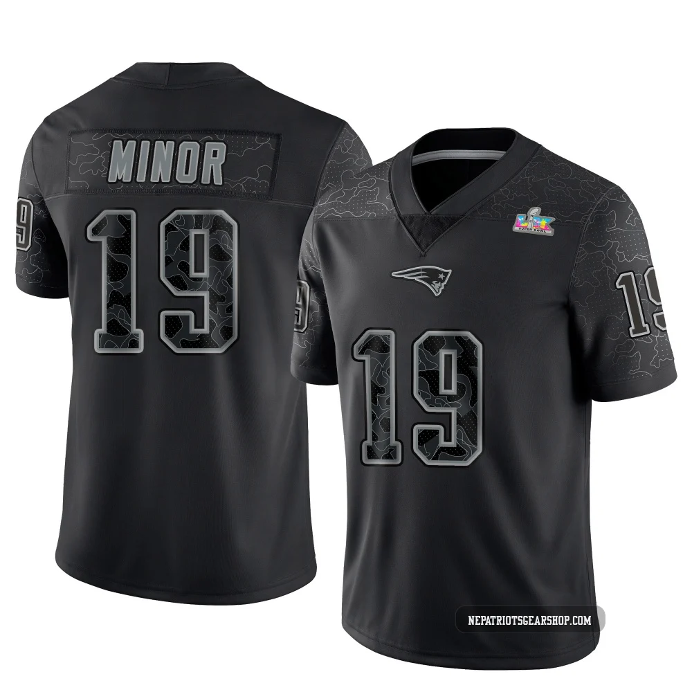 Kobee Minor ＃19 New England Patriots Limited Reflective Super Bowl LX Patch Jersey - Youth Black