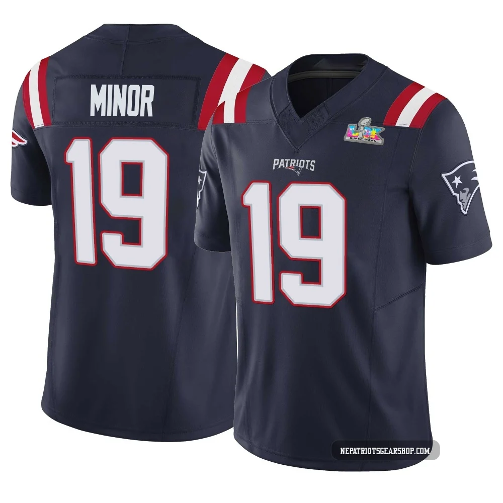 Kobee Minor ＃19 New England Patriots Limited Vapor F.U.S.E. Super Bowl LX Patch Jersey - Youth Navy