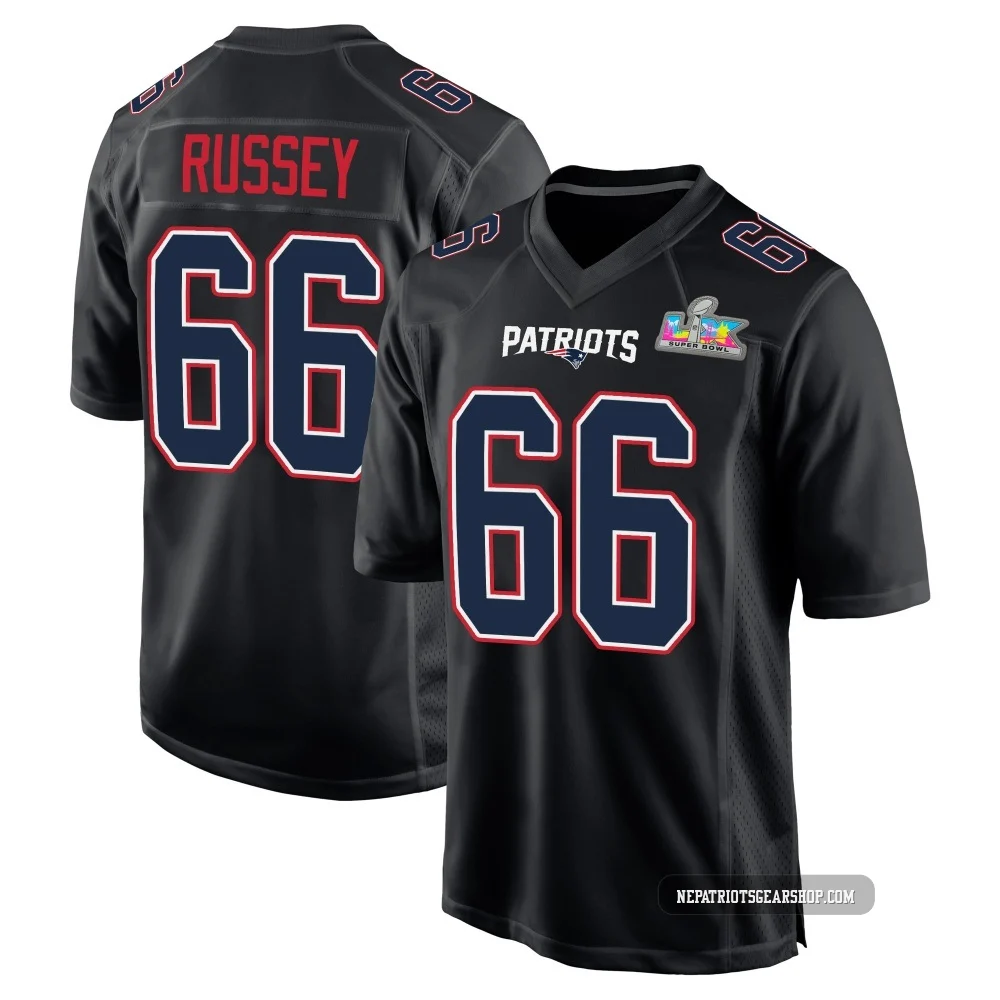 Kody Russey ＃66 New England Patriots Game Carbon Fashion Super Bowl LX Patch Jersey - Youth Black