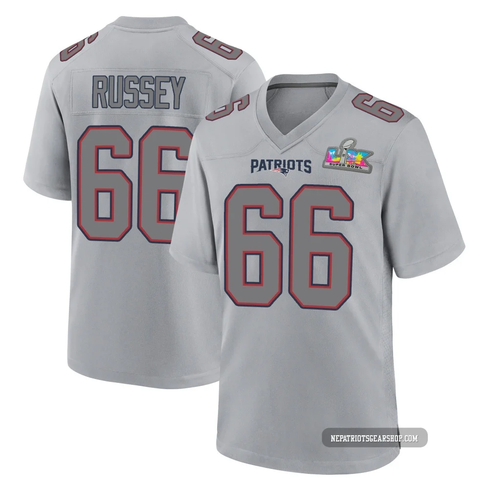 Kody Russey ＃66 New England Patriots Game Silver Atmosphere Fashion Super Bowl LX Patch Jersey - Youth