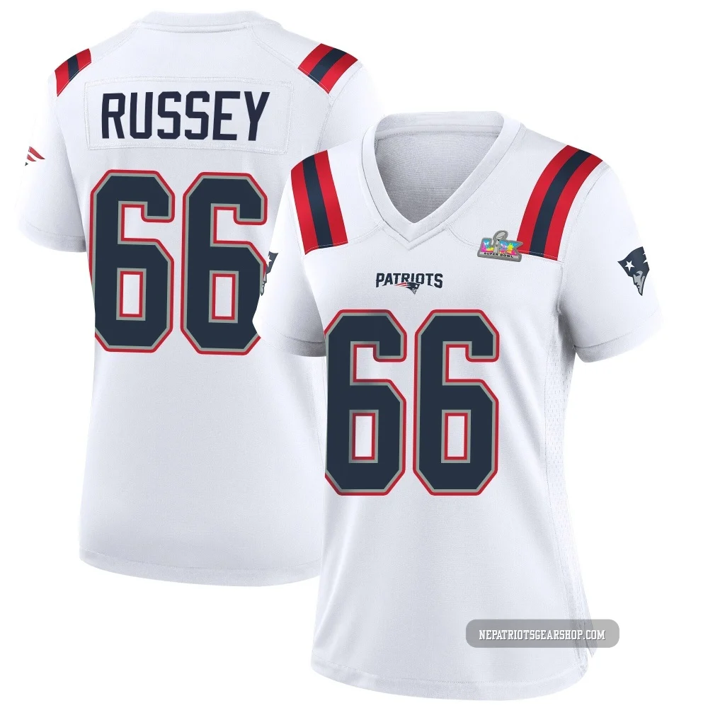 Kody Russey ＃66 New England Patriots Game Super Bowl LX Patch Jersey - Women's White